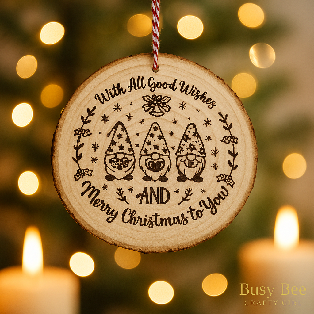 Christmas Gnomes: All Good Wishes Engraved Wooden Ornament