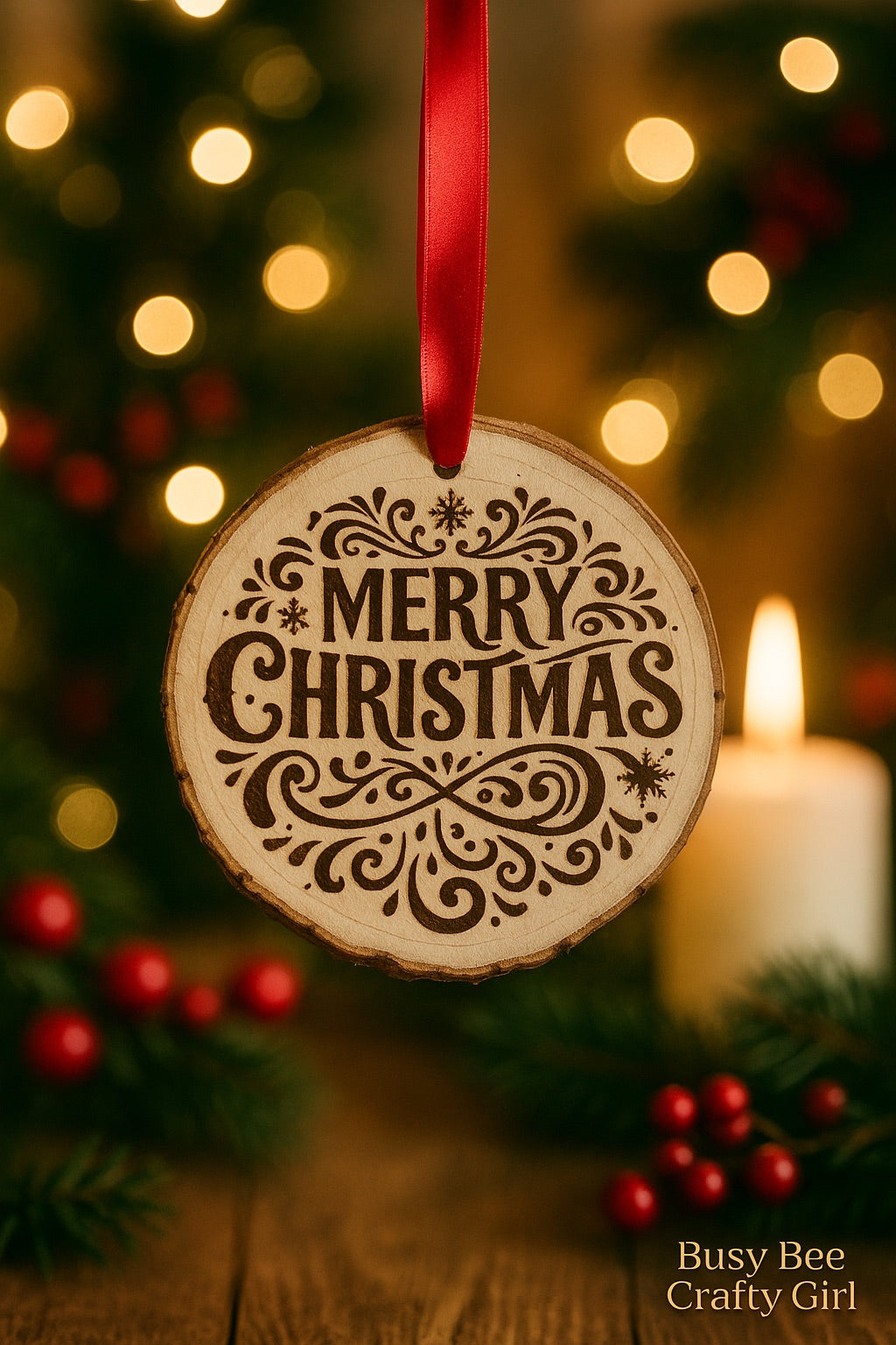 Merry Christmas Engraved Wooden Ornament