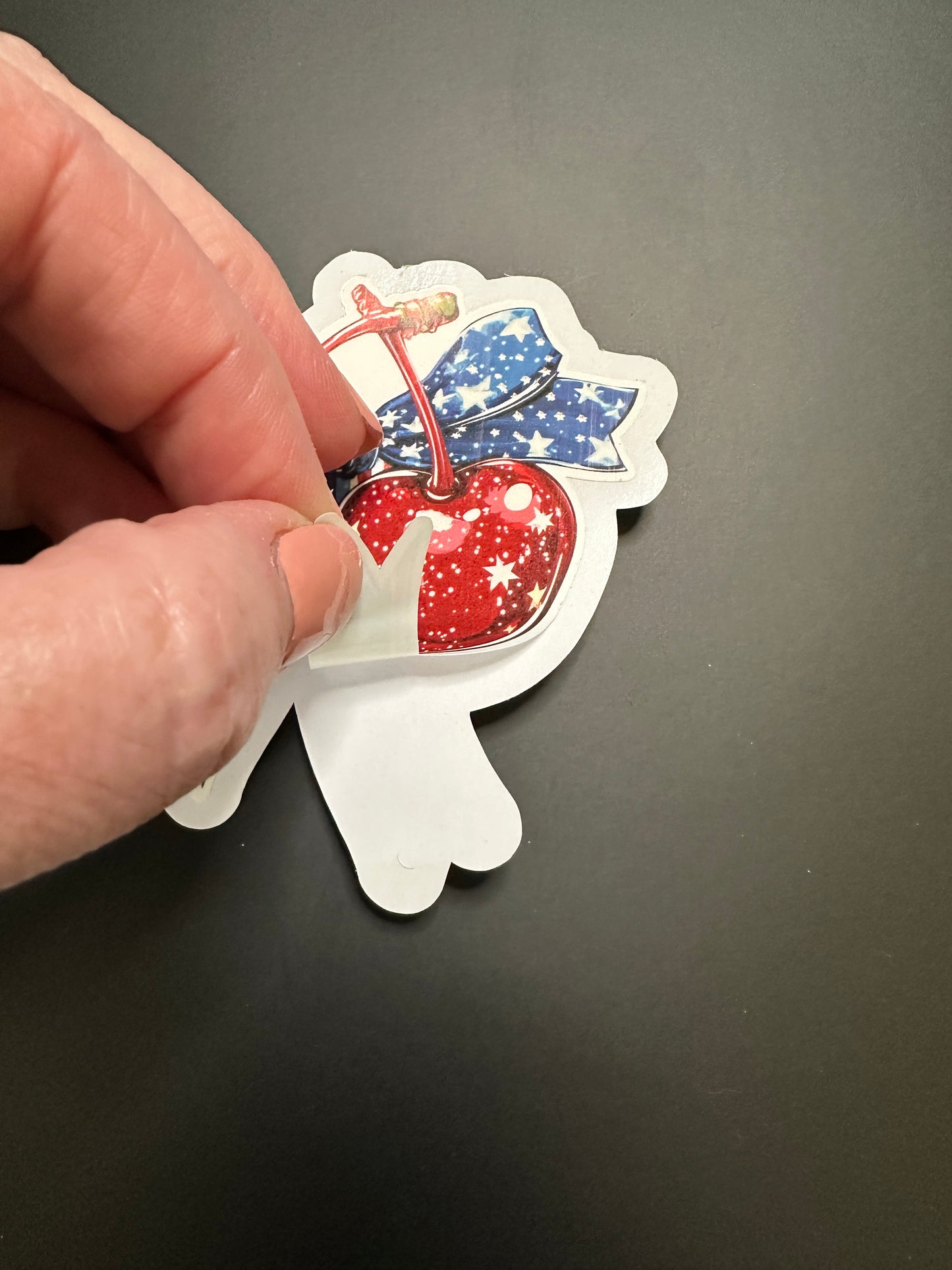 π Patriotic Glitter Look Coquette Bow & Cherries Sticker β Glossy Vinyl, Waterproof