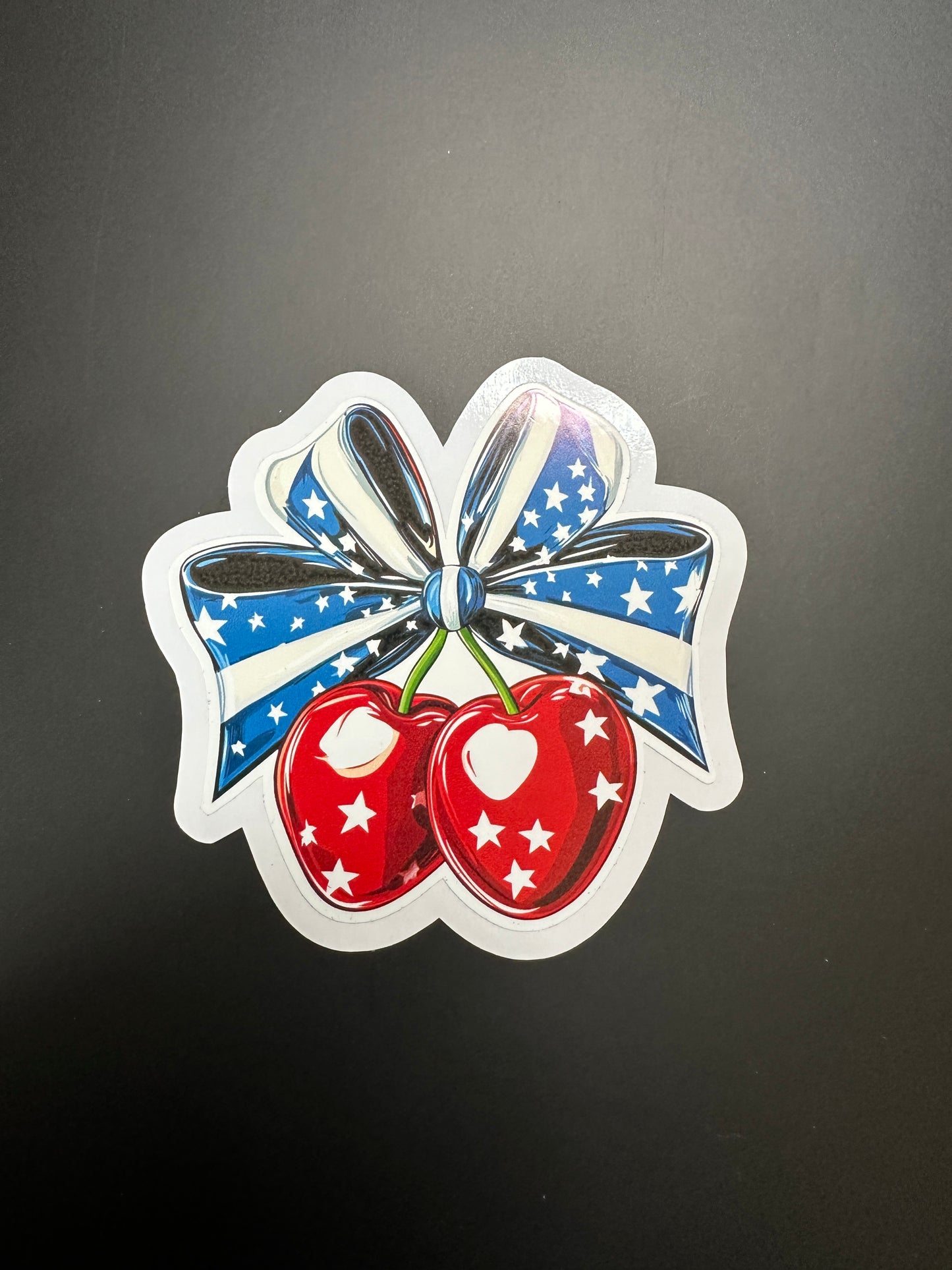 π Patriotic Coquette Bow & Cherries Sticker β Glossy Vinyl, Waterproof