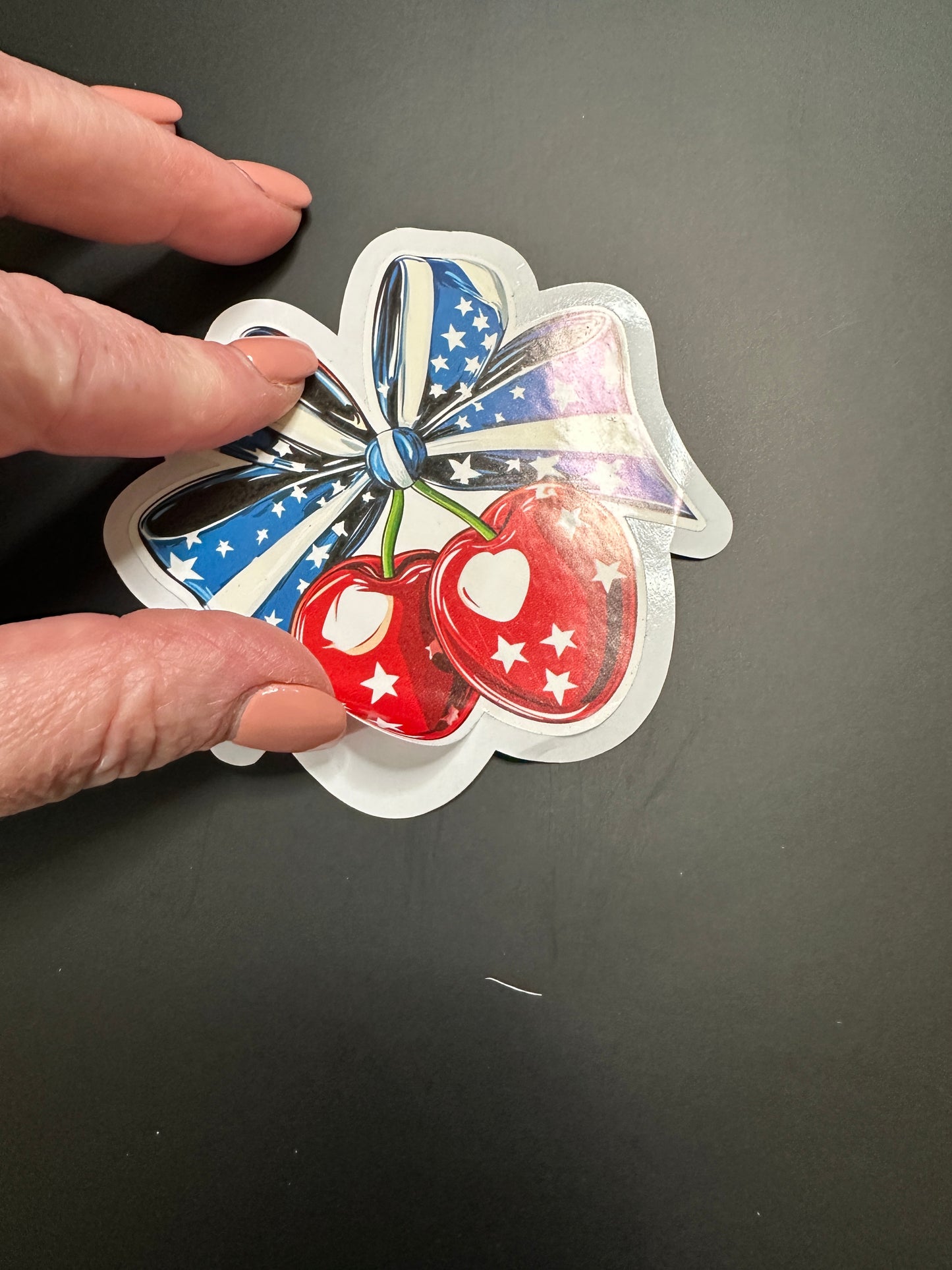 π Patriotic Coquette Bow & Cherries Sticker β Glossy Vinyl, Waterproof