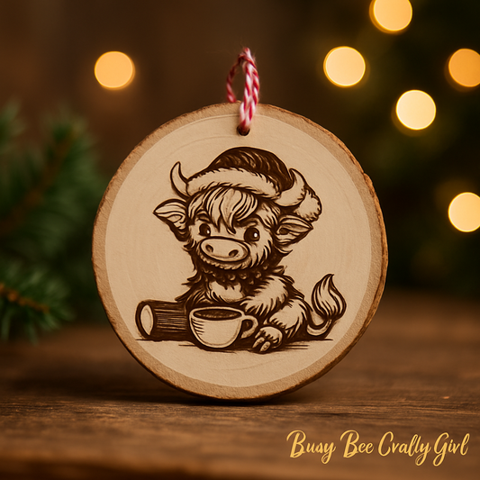 Cute Highland Cow  Engraved Wooden Ornament