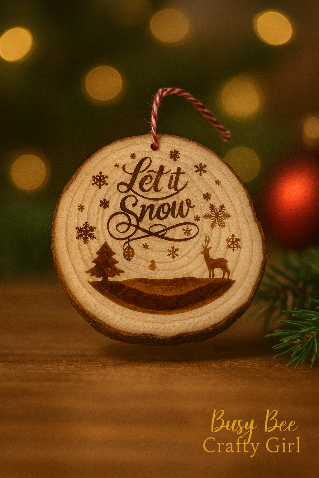 Let It Snow with Deer Engraved Wooden Ornament