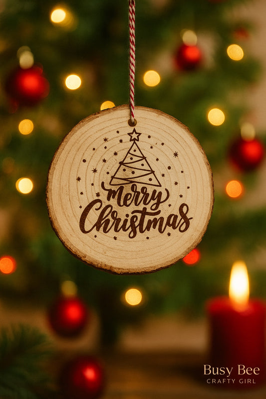 Merry Christmas Tree Engraved Wooden Ornament