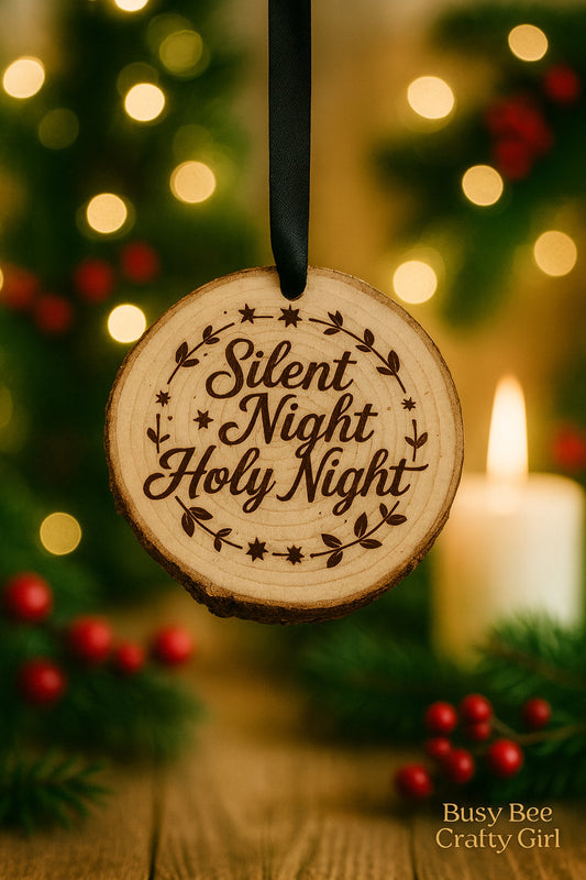 Silent Night, Holy Night Engraved Wooden Ornament