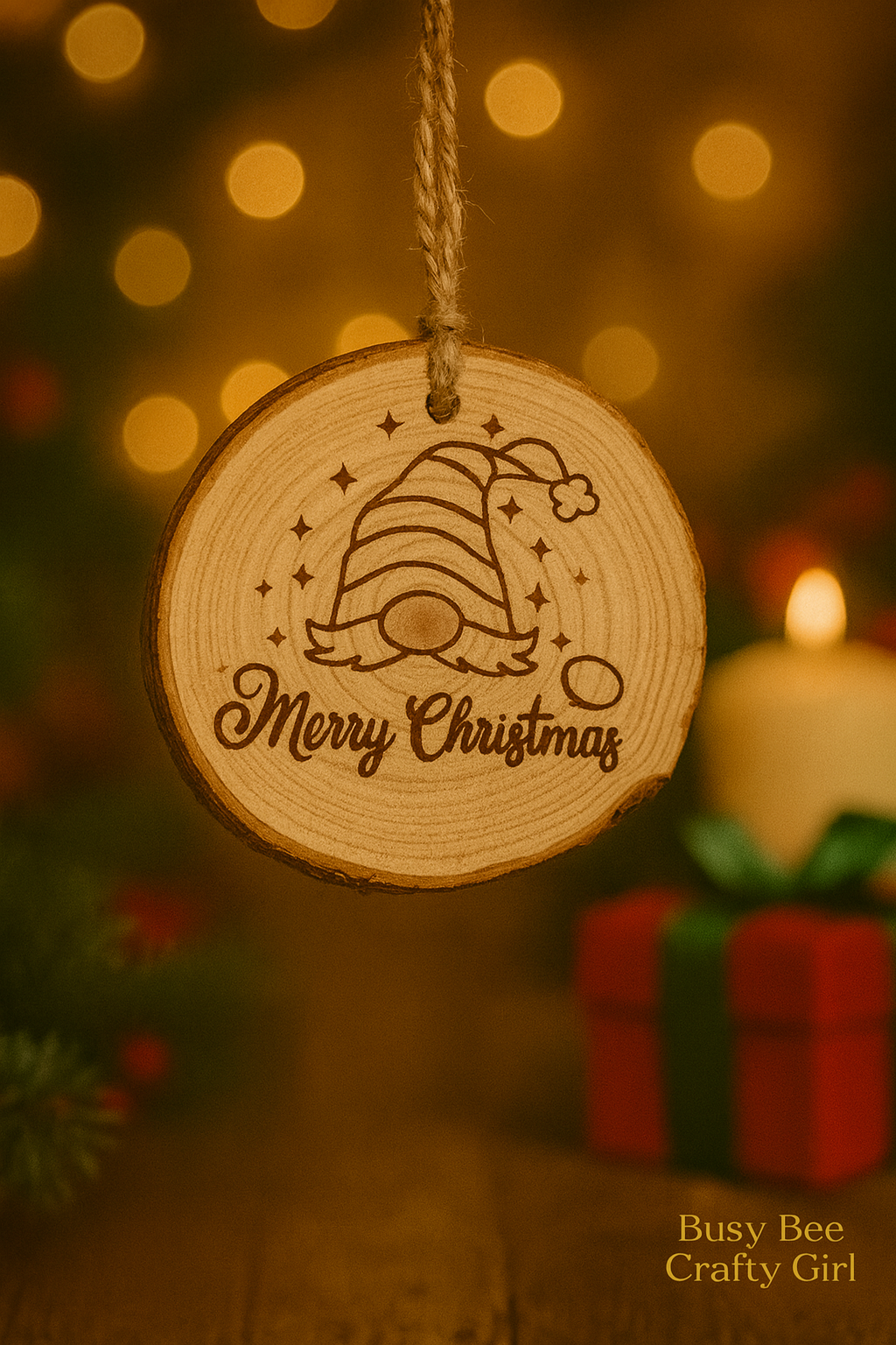 Christmas Gnome Merry Christmas Engraved Wooden Ornament