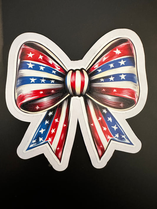 Patriotic Coquette Bow Sticker – Glossy Vinyl, Waterproof