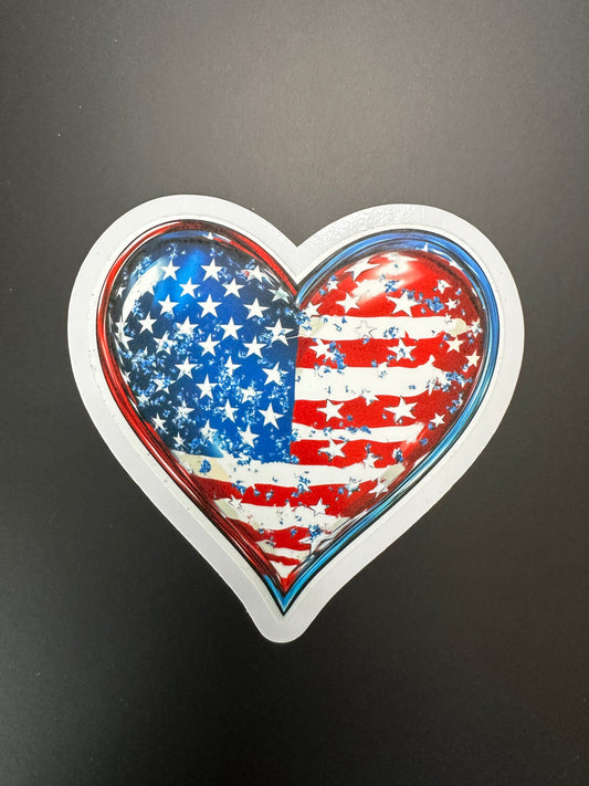 ❤️ Patriotic Heart Sticker – Glossy Vinyl, Waterproof